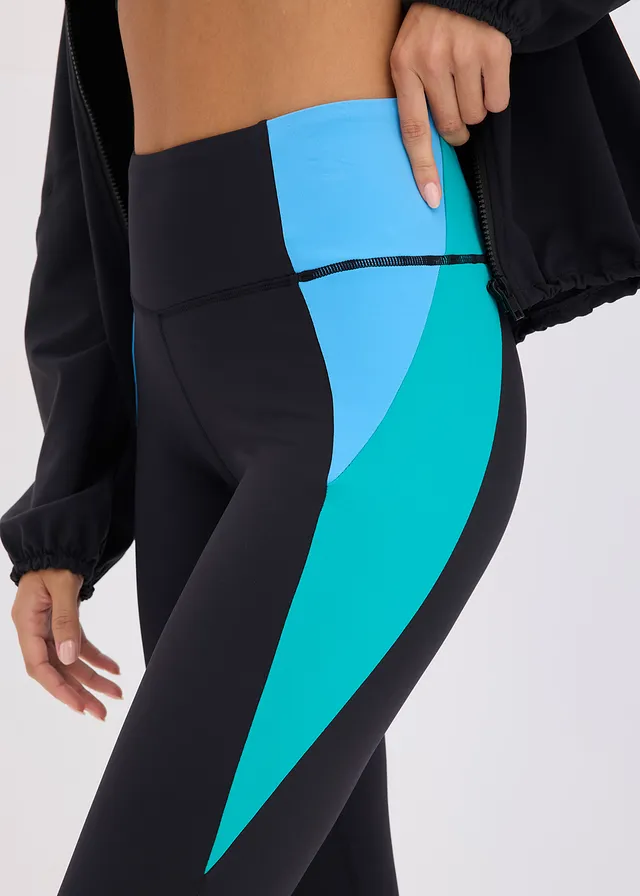Legging de sport confortable à bande contrastante, séchage rapide • noir-émeraude-bleu brillant • product-page.page-title-suffix