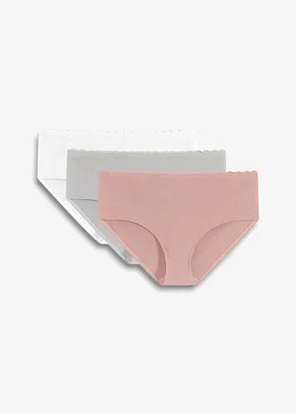 Lot de 3 culottes de grossesse en coton et dentelle • gris clair chiné + rose vintage + blanc • Boutique bonprix