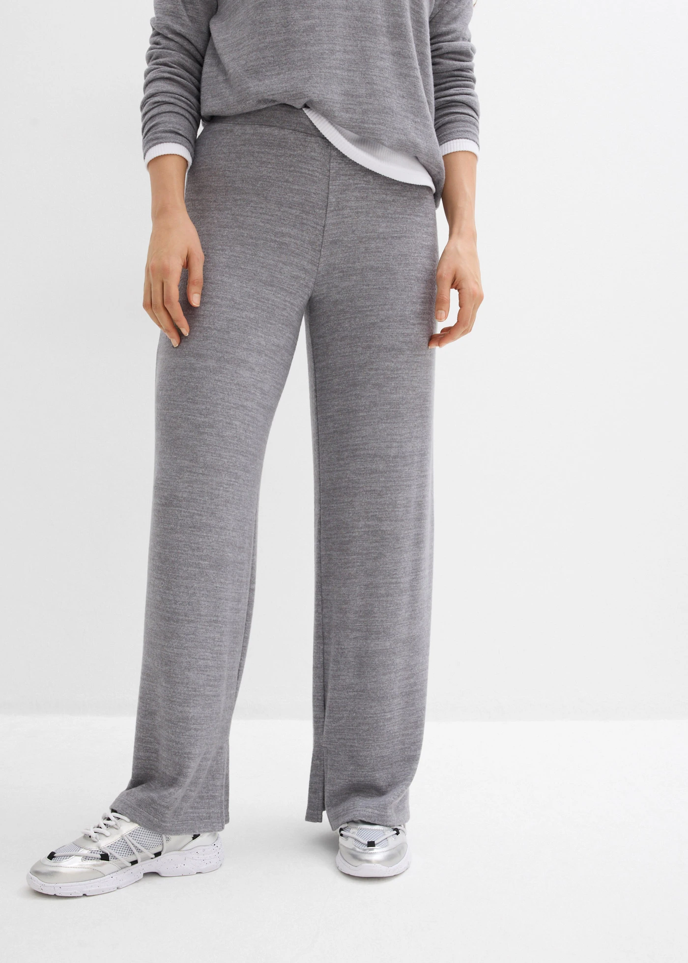 Pantaloni din jerse cu aspect tricotat • gri melanj melanj • magazin bonprix