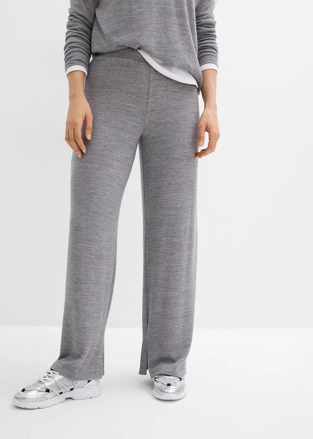 Jersey broek in gebreide look • grijs gemêleerd • product-page.page-title-suffix