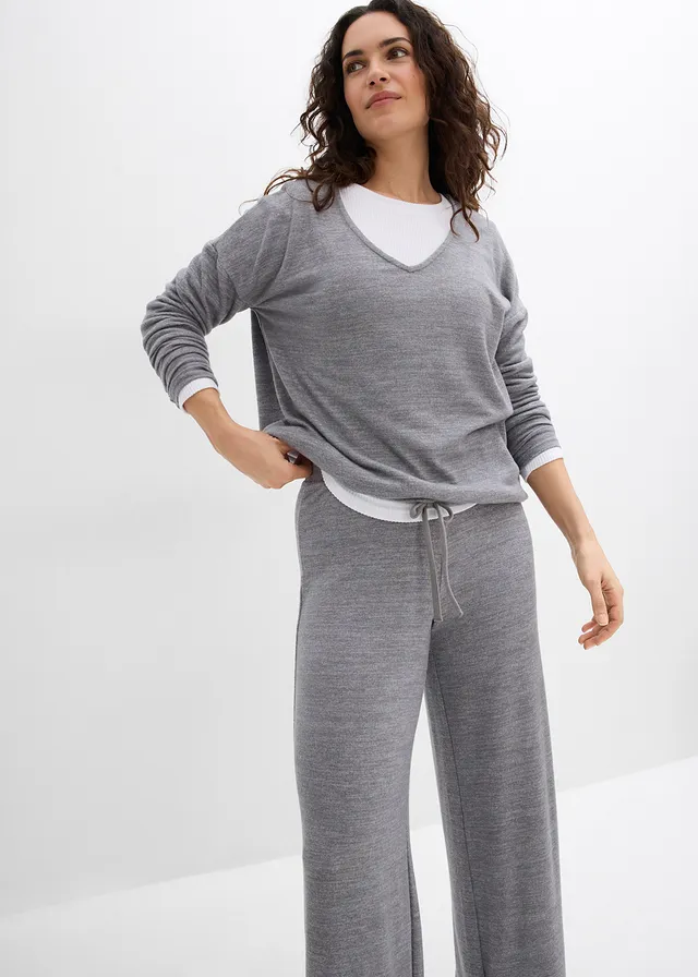 Pantalon en jersey effet maille • gris chiné • product-page.page-title-suffix