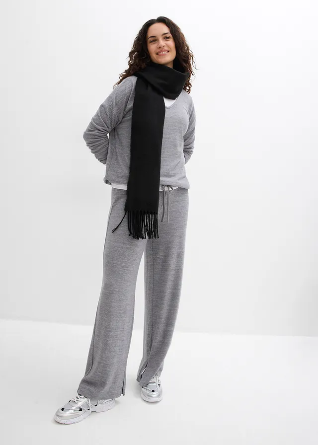 Jersey broek in gebreide look • grijs gemêleerd • product-page.page-title-suffix