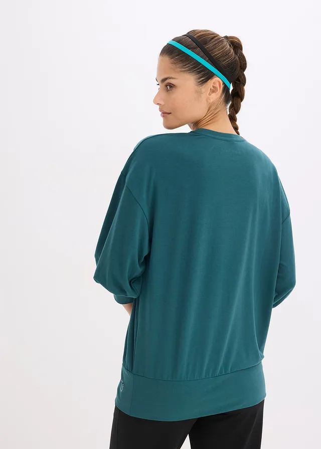 T-shirt de sport oversize à manches 3/4, séchage rapide, Couleur: vert pétrole