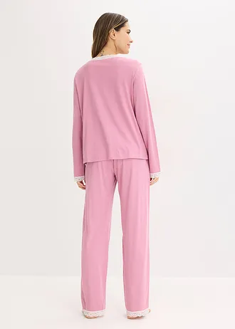 Pyjama met knoopsluiting, Kleur: mauve-wolwit