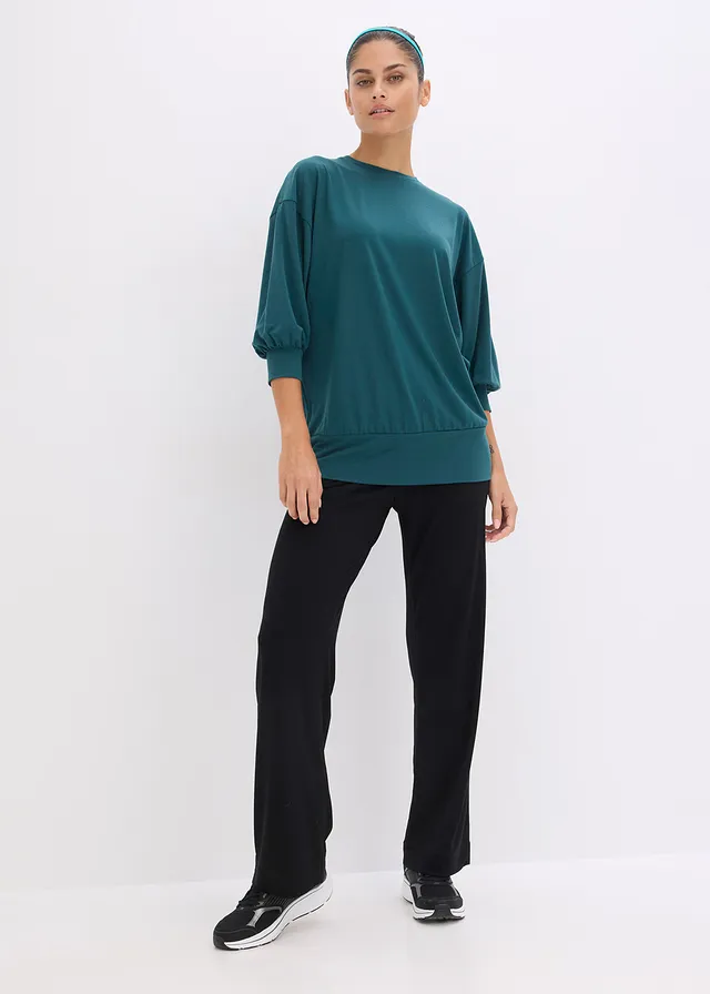T-shirt de sport oversize à manches 3/4, séchage rapide, Couleur: vert pétrole