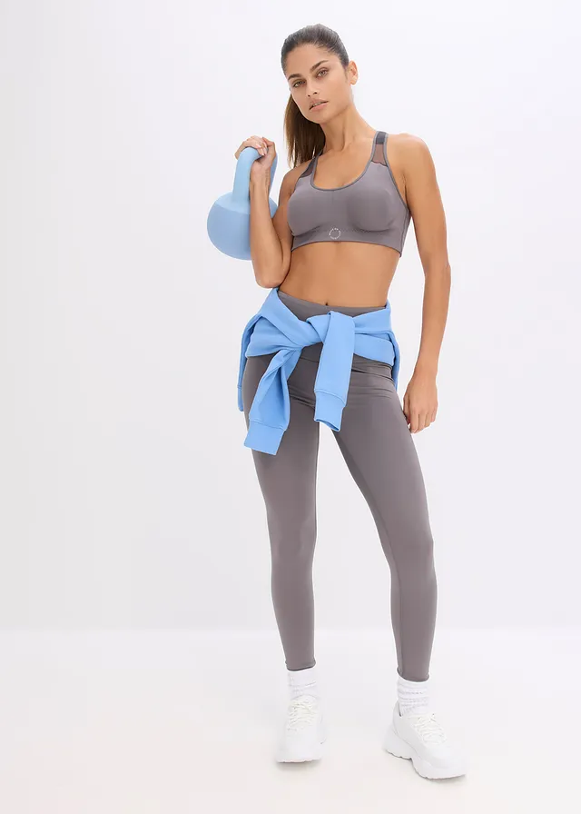 Soutien-gorge de sport légèrement brillant, maintien modéré, Couleur: gris granit