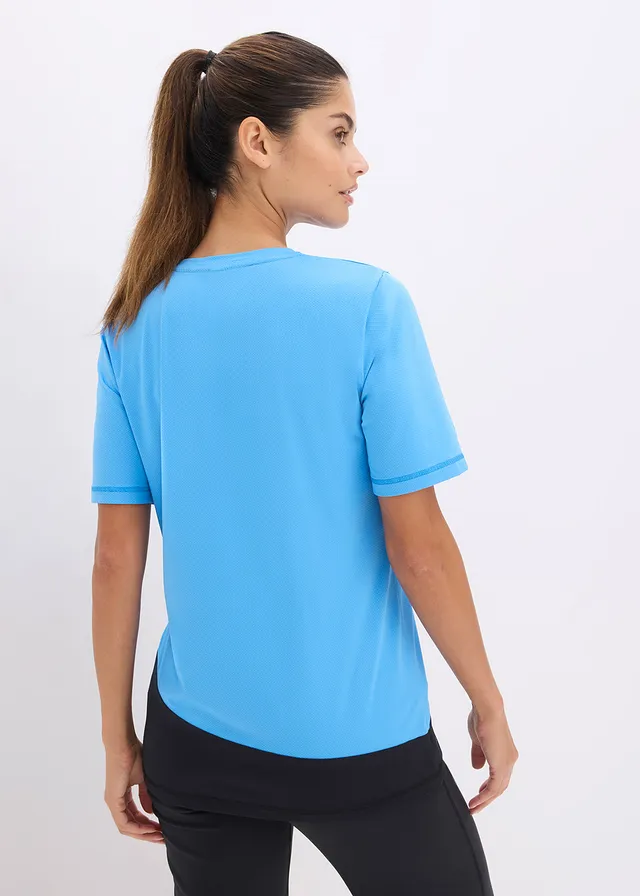 Sportshirt met structuur look, Kleur: briljantblauw-zwart