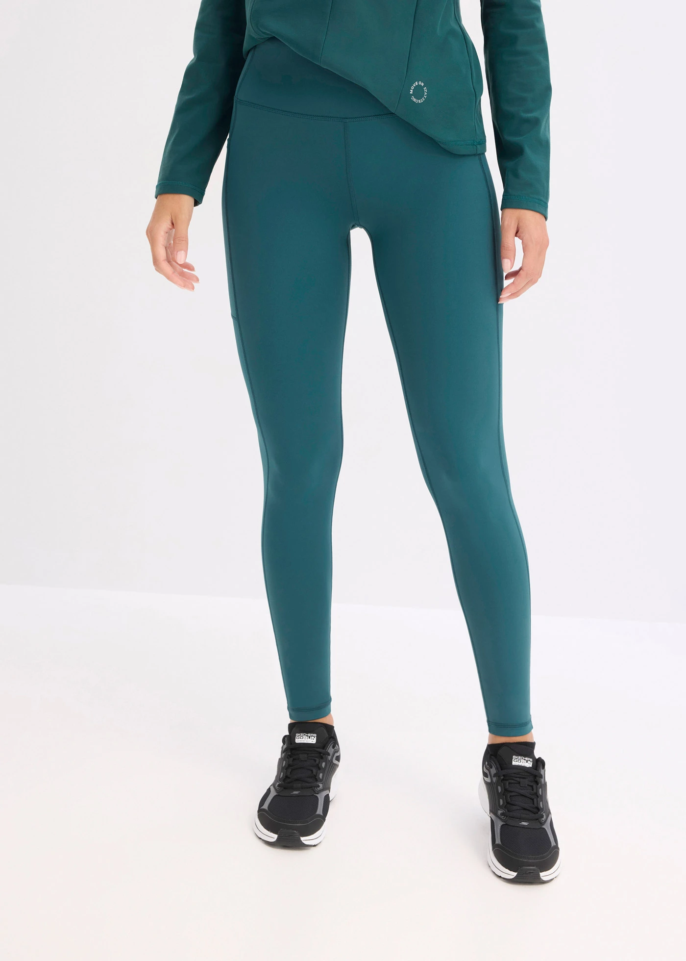 Komfort sport legging mobiltelefonos zsebbel, gyorsan szárad • olajzöld • bonprix áruház