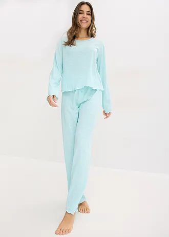 Lichte pyjama met hartjespatroon, Kleur: aquapastel