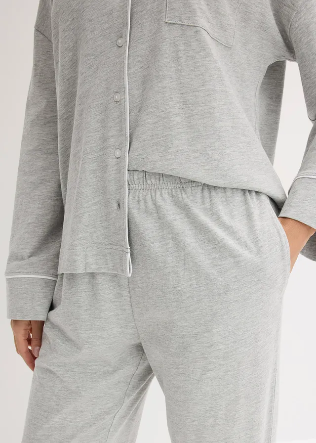 Pyjama boutonné • gris clair chiné/blanc • product-page.page-title-suffix