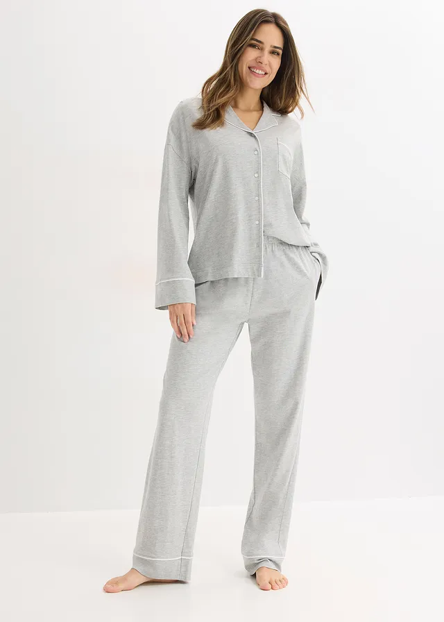 Pyjama boutonné • gris clair chiné/blanc • product-page.page-title-suffix
