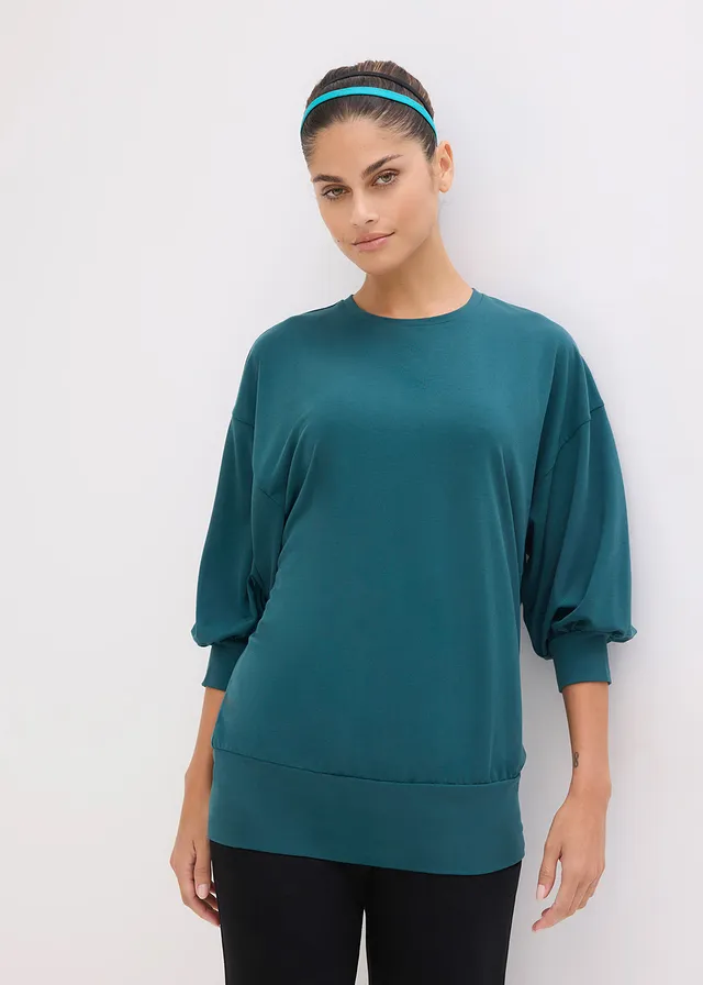 T-shirt de sport oversize à manches 3/4, séchage rapide, Couleur: vert pétrole
