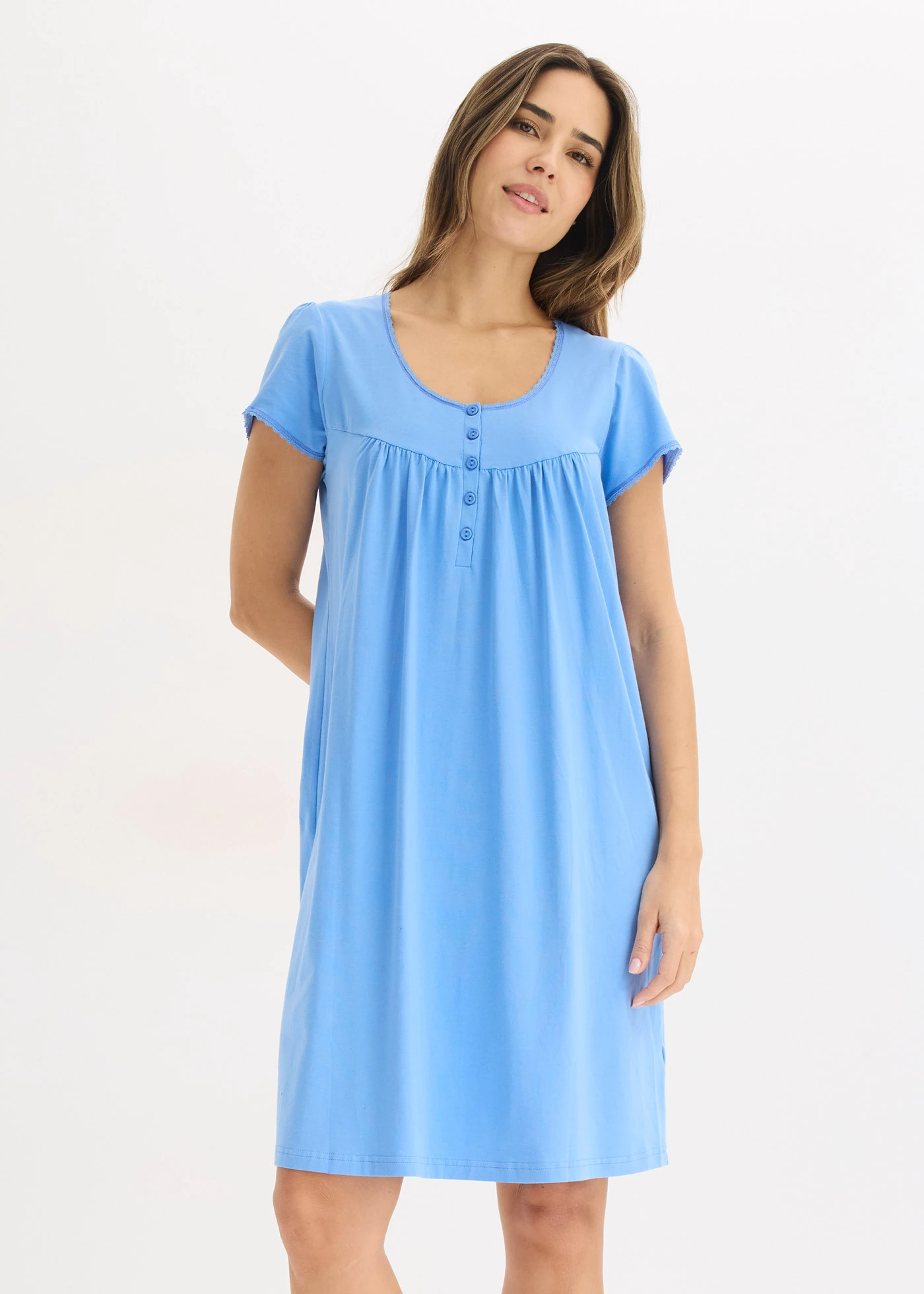 Chemise de nuit d’allaitement coton et dentelle • bleu moyen • Boutique bonprix
