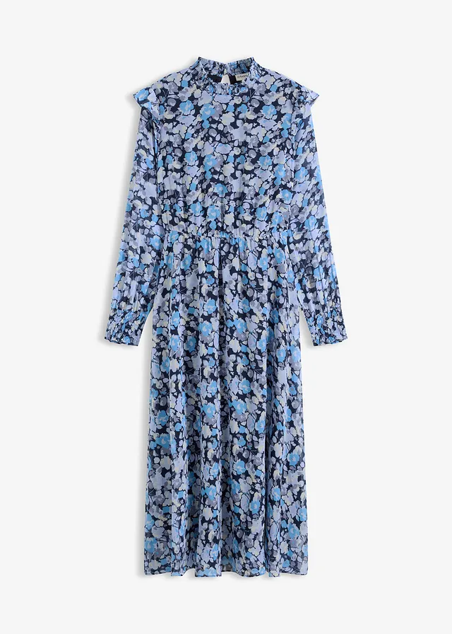 Jurk van chiffon met opstaande kraag