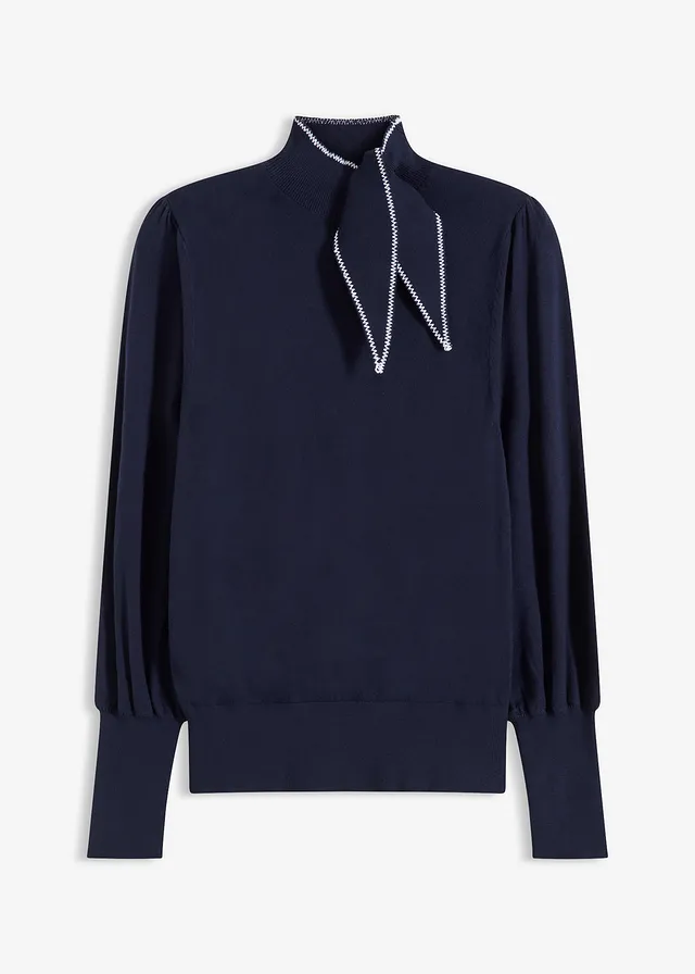 Sweter z mieszanki wiskozy • granatowo-biały • sklep bonprix