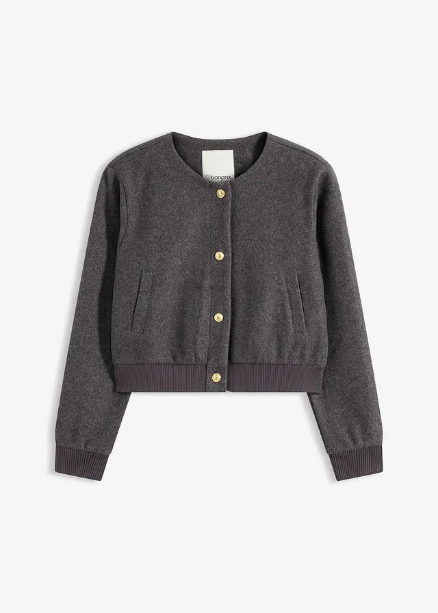 Blouson court en maille bouclette, Couleur: anthracite chiné