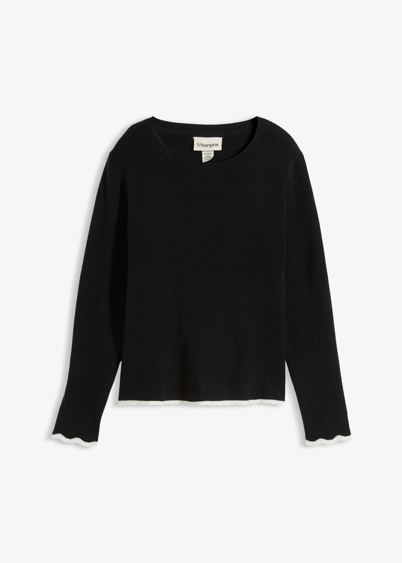 Gebreid shirt met contrasterende onderrand • zwart/wit • bonprix online shop