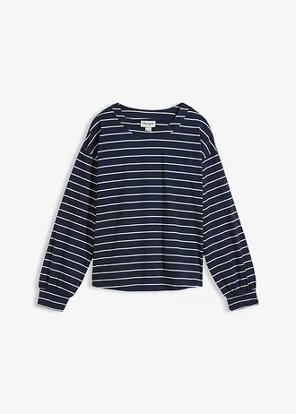 Longshirt van puur biologisch katoen, Kleur: donkerblauw/wolwit gestreept