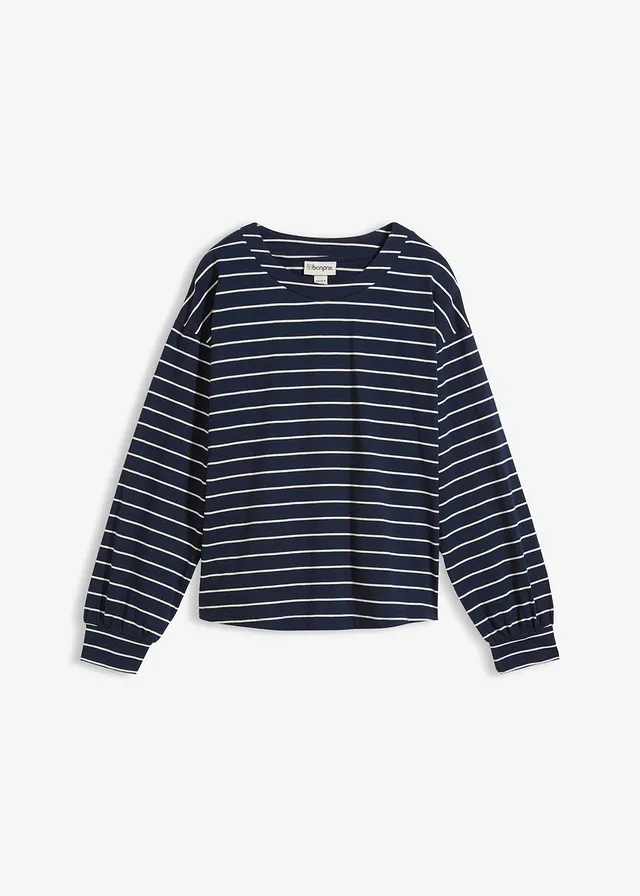 Longsleeve van biologisch katoen • donkerblauw/wolwit gestreept • bonprix online shop