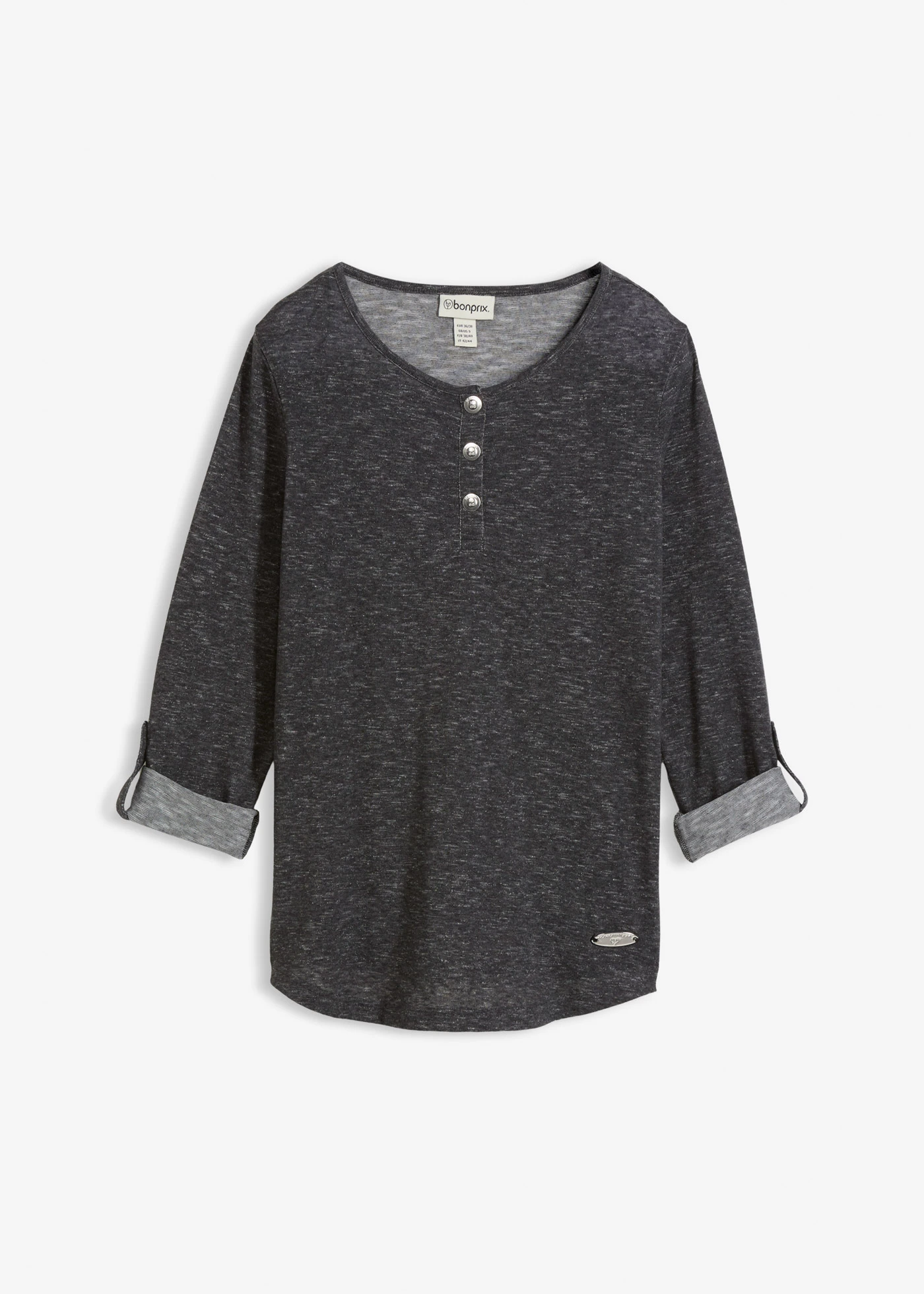 T-shirt manches longues à col boutonné • anthracite chiné • Boutique bonprix