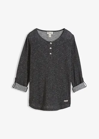 Longsleeve van katoenmix met knoopsluiting • antraciet gemêleerd • bonprix online shop