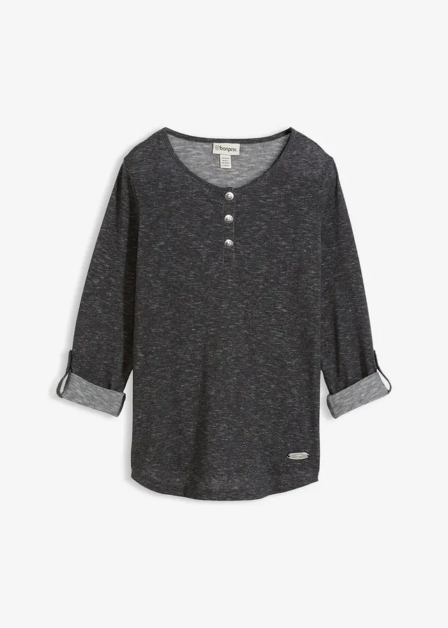 T-shirt manches longues à col boutonné • anthracite chiné • Boutique bonprix