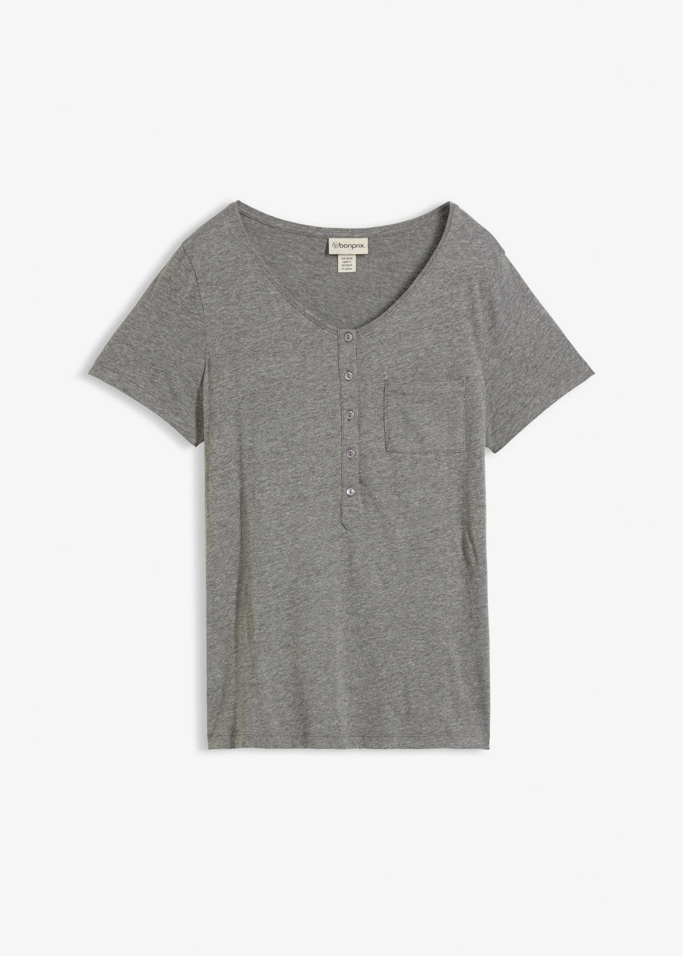 T-shirt met knoopsluiting • grijs gemêleerd • bonprix online shop