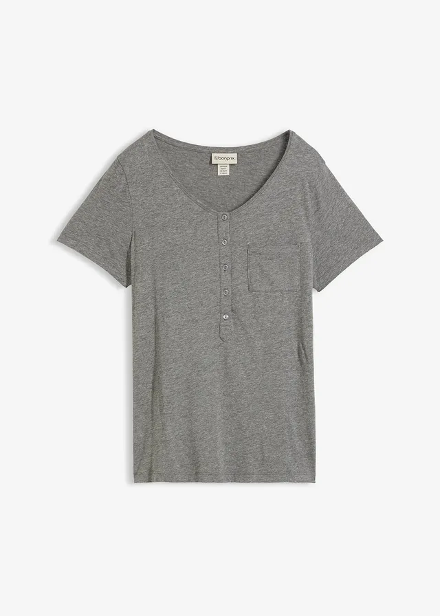 Tricou cu bandă de nasturi • gri melanj • magazin bonprix