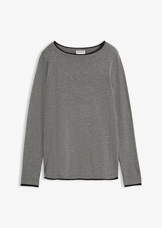 Sweter z cienkiej dzianiny z mieszanki bawełny • szary melanż - czarny • sklep bonprix
