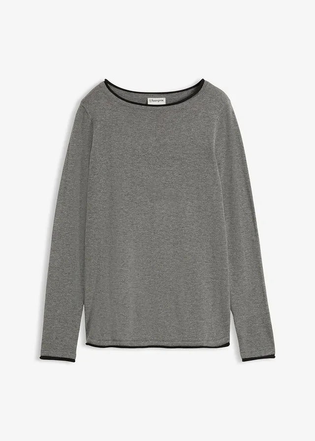 Pull en fine maille de coton mélangé, Couleur: gris chiné/noir