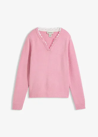 Pull à empiècement dentelle • orchidée fumé • Boutique bonprix