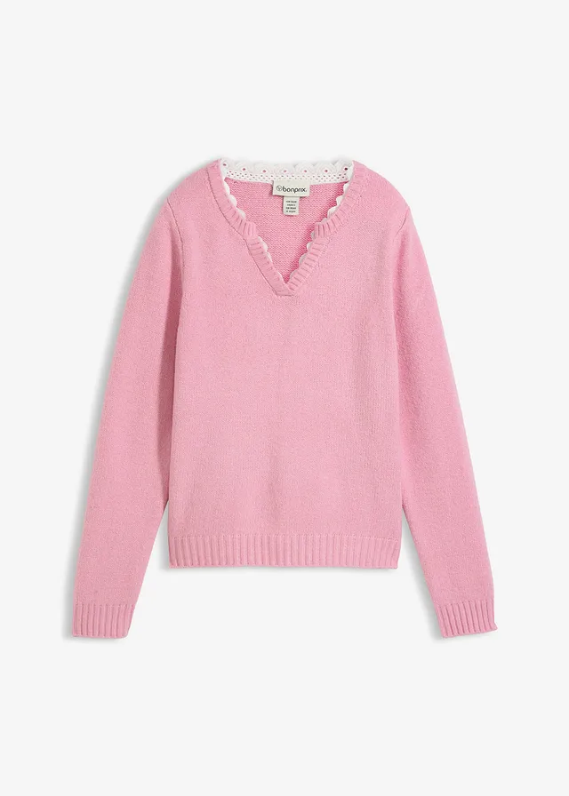 Pull à empiècement dentelle • orchidée fumé • Boutique bonprix