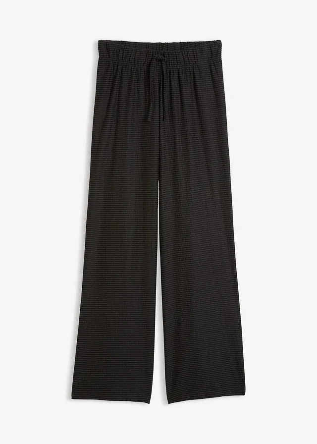 Gestreepte jersey broek in een katoenmix • antraciet gemêleerd/zwart gestreept • bonprix online shop