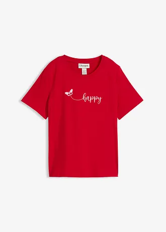 T-shirt van katoen, Kleur: rood-wit met print
