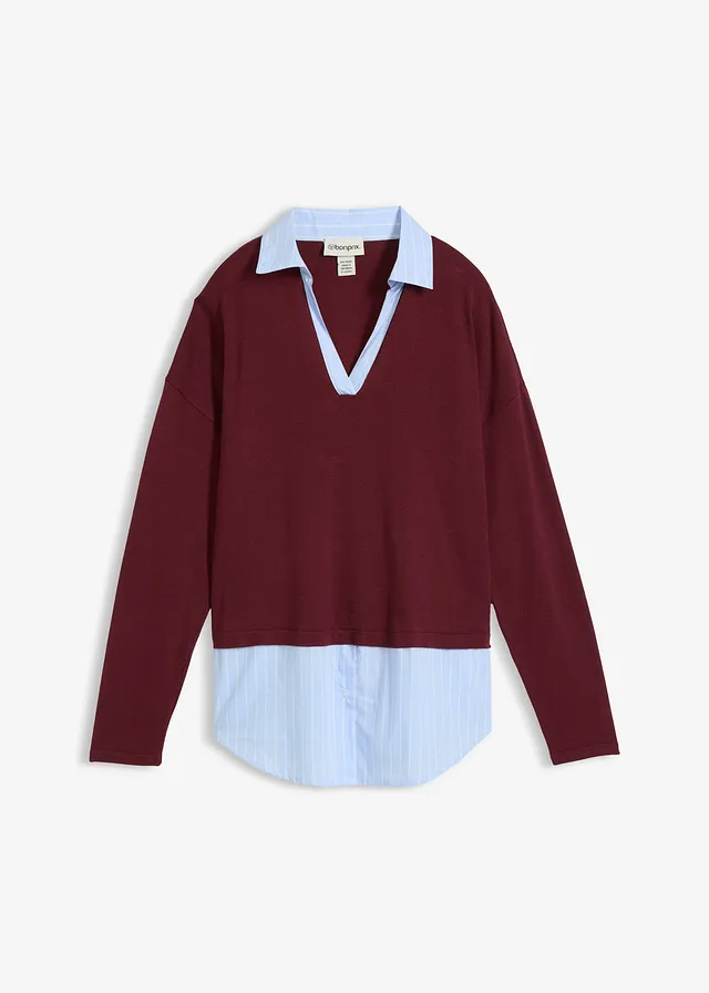 Fijn gebreide trui met blouse-inzet • esdoornrood • bonprix online shop
