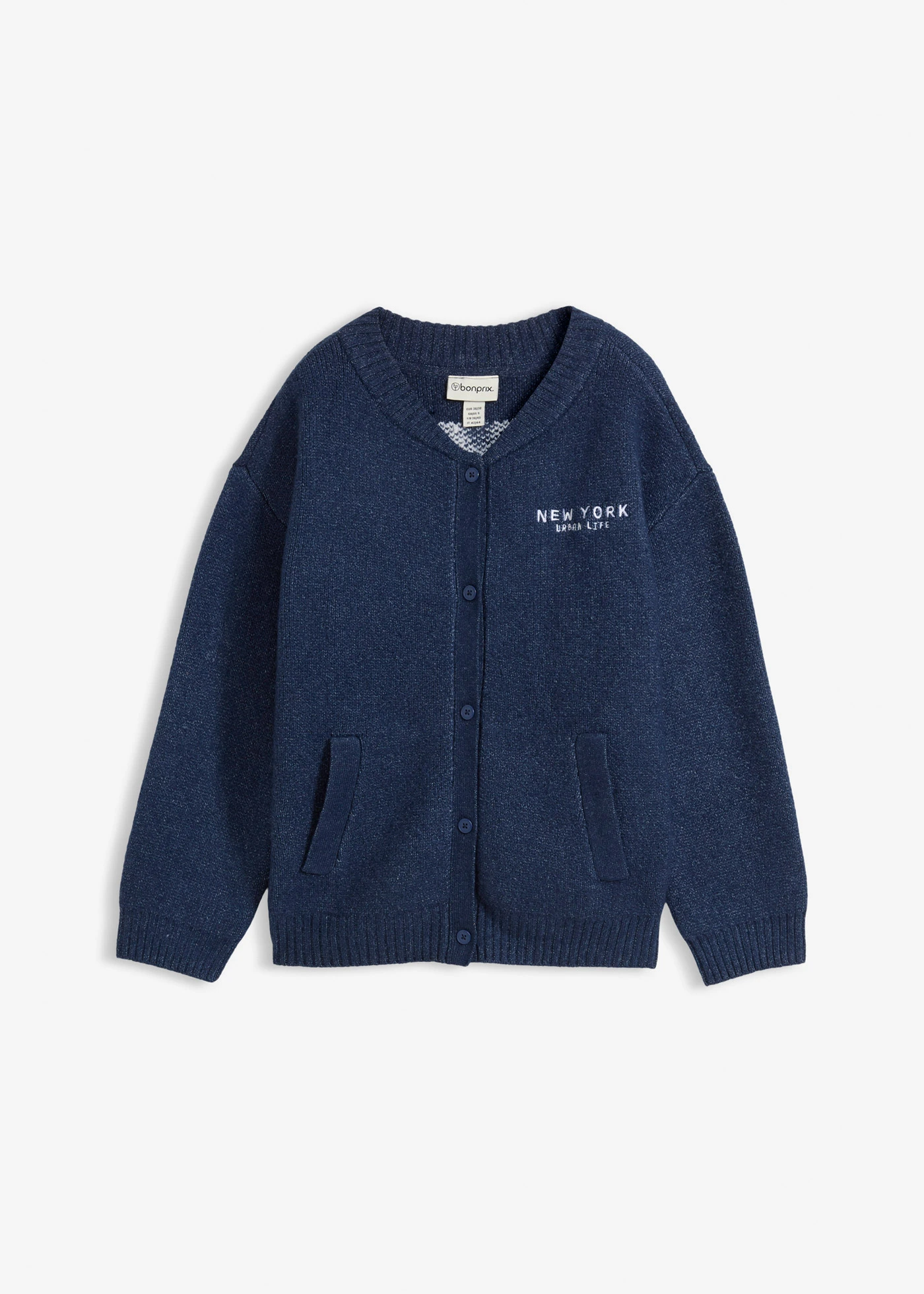 Jachetă tricotată oversize • bleumarin/alb • magazin bonprix