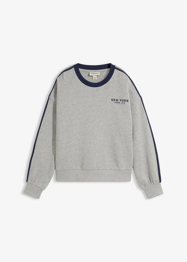 Oversized sweatshirt van een zachte katoenmix • lichtgrijs gemêleerd-donkerblauw • bonprix online shop