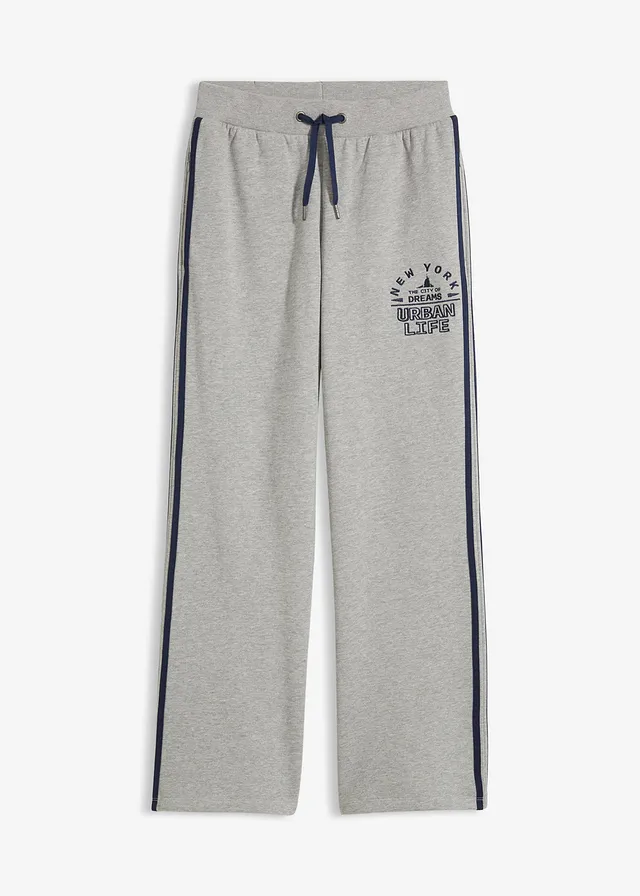Pantalon de jogging doux en coton mélangé • gris clair chiné + bleu foncé • Boutique bonprix