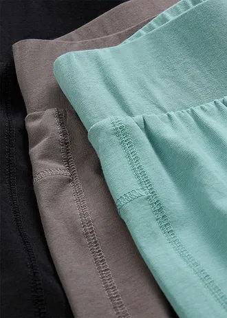 Lot de 3 leggings en coton extensible • vert mousse+noir+anthracite • Boutique bonprix