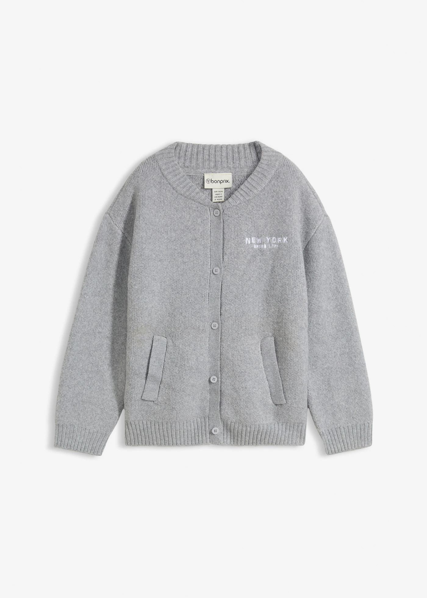 Jachetă tricotată oversize • gri deschis melanj/alb • magazin bonprix