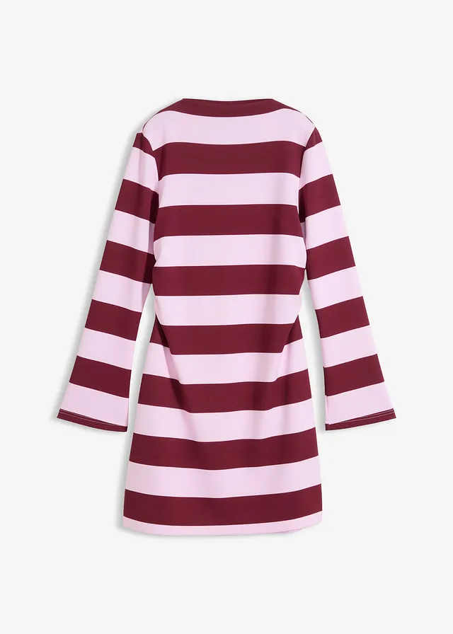 Jersey jurk met opstaande kraag • kristalroze/robijnrood horizontaal gestreept • bonprix online shop
