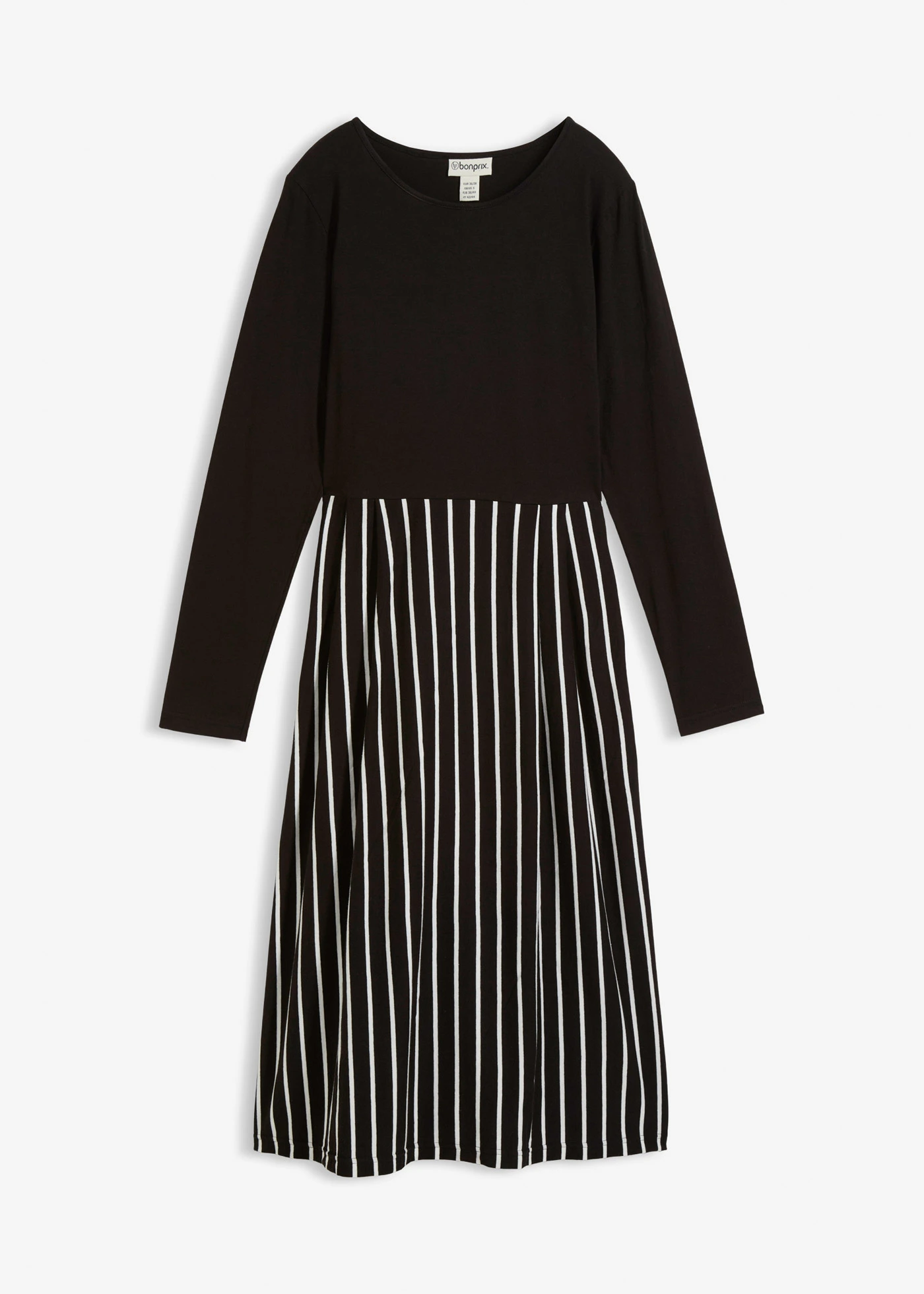 Rochie midi din jerse din bumbac • negru-ecru cu dungi • magazin bonprix