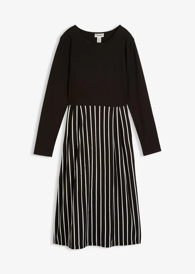 Midi jurk van katoen-jersey • zwart-wolwit gestreept • bonprix online shop