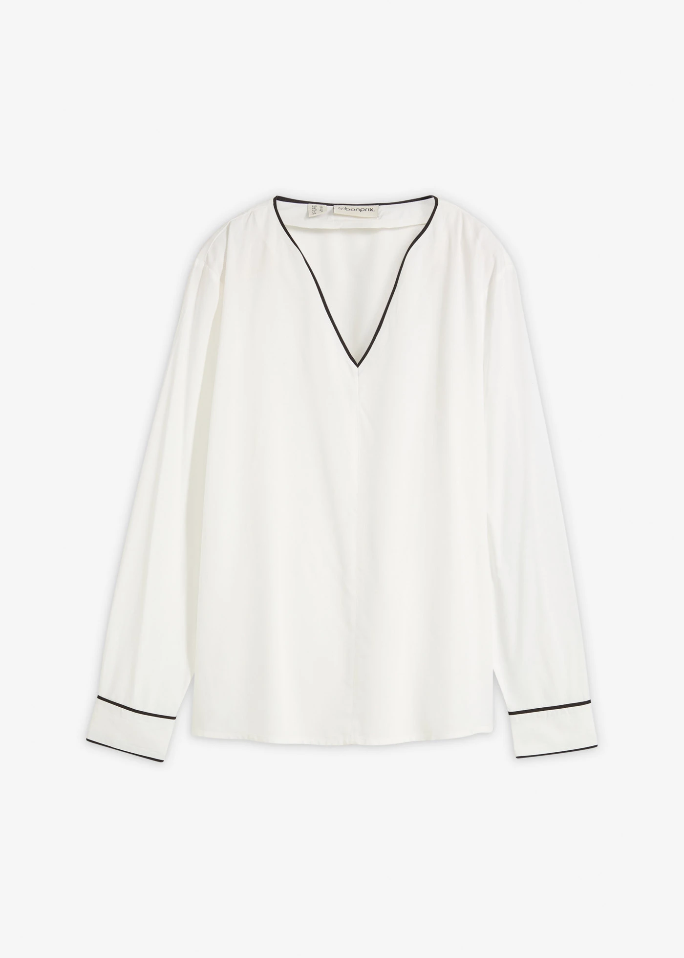 Bluzka tunikowa z lejącej wiskozy • biel wełny-czarny • sklep bonprix