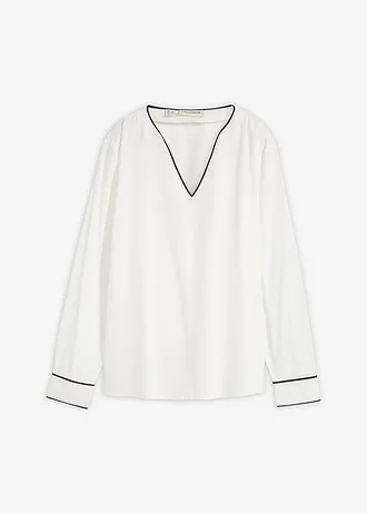 Tuniekblouse van soepele viscose, Kleur: wolwit-zwart