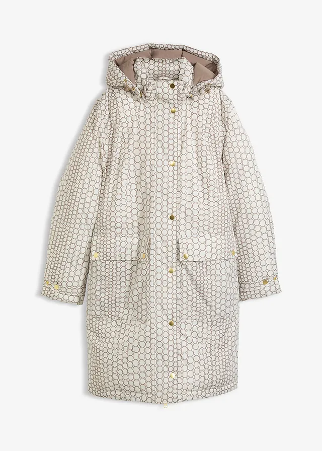 Lange outdoorjas, waterdicht • parelwit met print • bonprix online shop