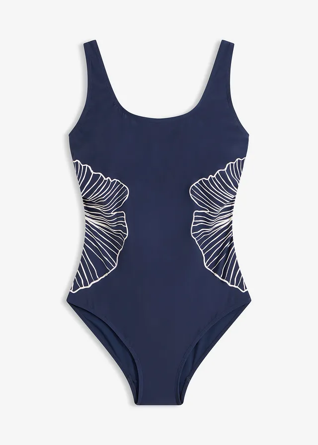 Maillot sculptant avec imprimé placé, maintien léger • bleu foncé imprimé • Boutique bonprix