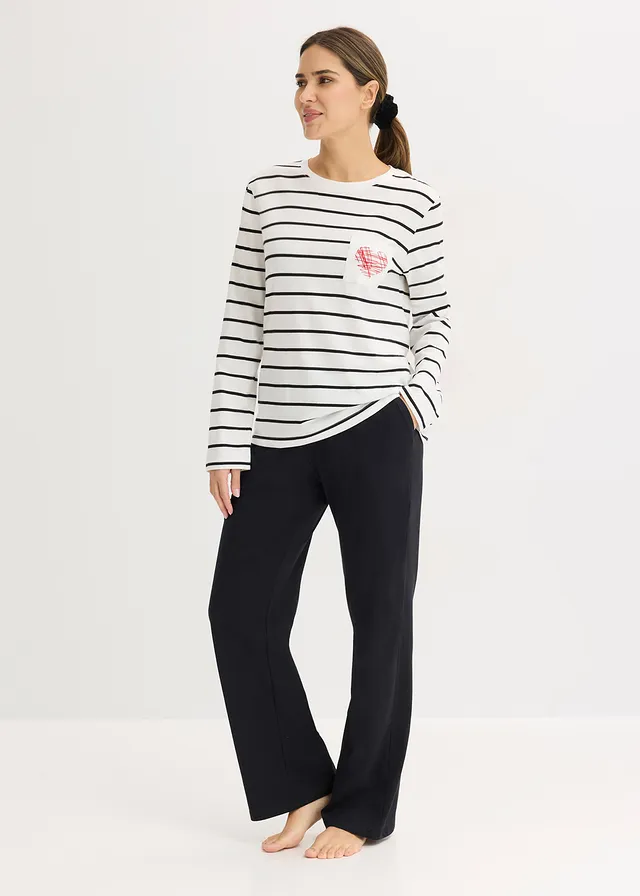 Pyjama 100% coton, Couleur: écru/noir rayé