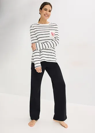 Pyjama, Kleur: wolwit/zwart gestreept