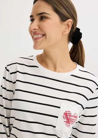 Pijama din bumbac 100% • ecru/negru dungat • magazin bonprix